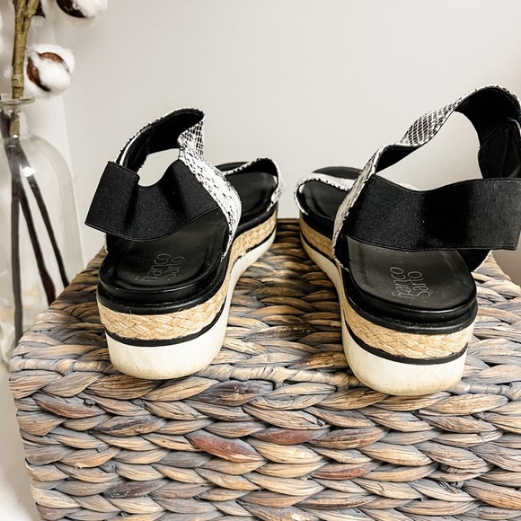 Franco Sarto Black Vegan Snake Print Adjustable Strap Platform Jute Sandal 10M - Picture 5 of 8
